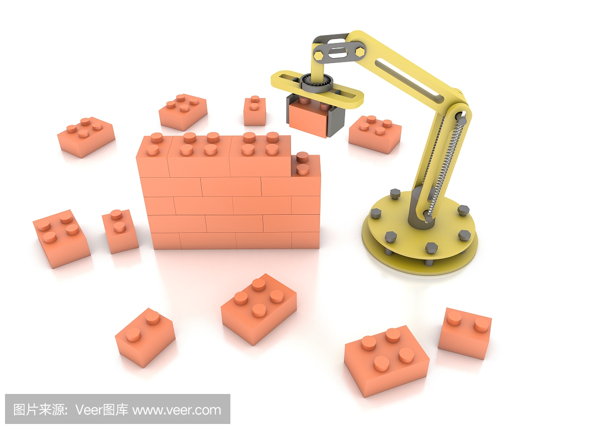 3d工業(yè)機(jī)器人機(jī)械臂建筑磚墻插圖